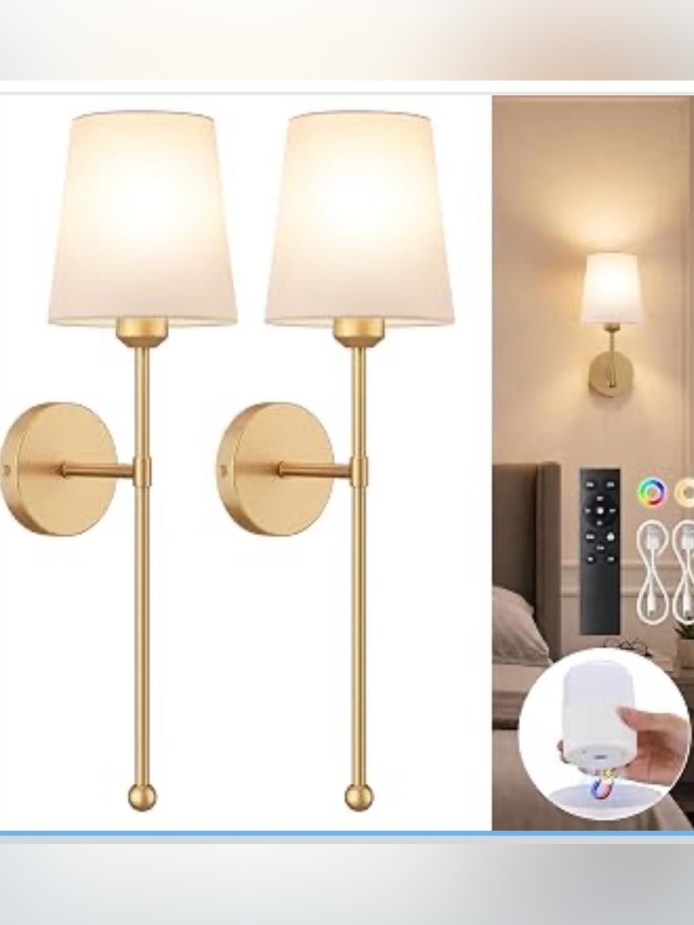 Battery operated Modern Wall Sconce 2 pack with magnetic bulbs